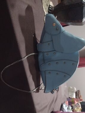 Blue Mini Saddle Crossbody Bag with Chain Strap
